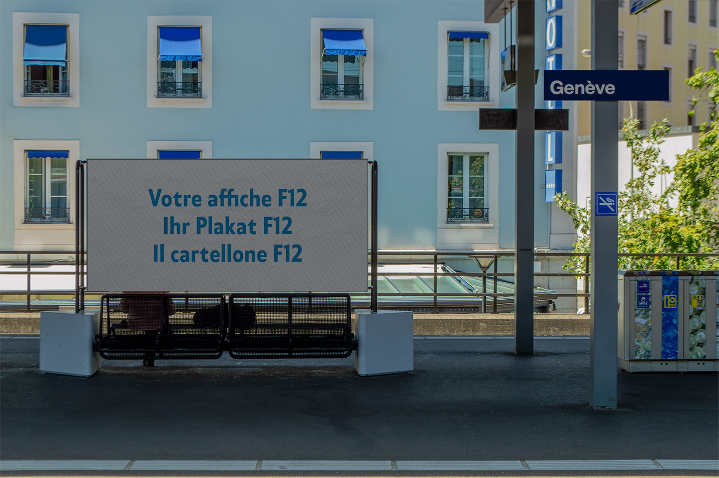 Mockup Plakat F12 befindet sich am Bahnhof von Genf