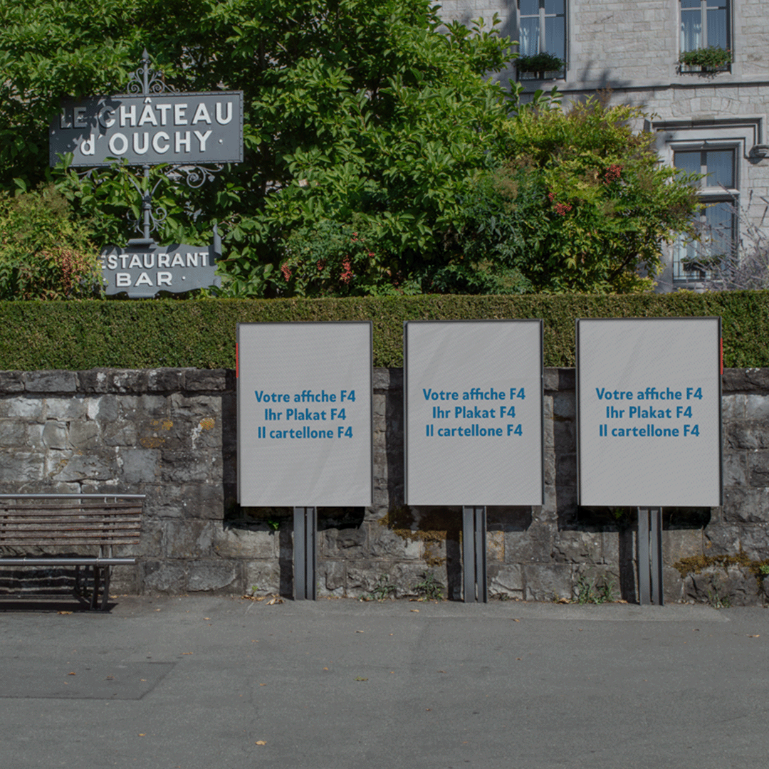 Mockup F4 posters in front of the Château d'Ouchy