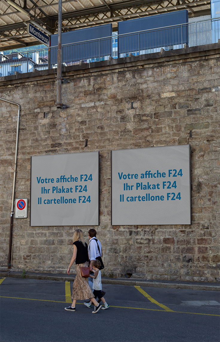 Mockup affiches F24 à la gare CFF de Montreux